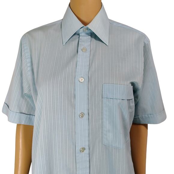 1980s Blue  Striped Collar Shirt Butterfly Wings  Single Needle Tailoring Size S - Picture 2 of 7